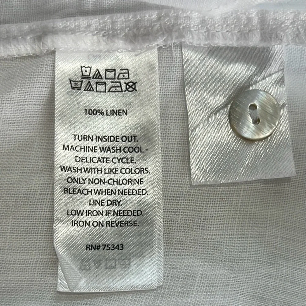 Isaac Mizrahi 100% Linen Blouse V Neck Button Up White Medium M - Picture 10 of 11